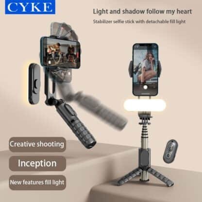 CYKE NEW Q09 Phone Gimble Stabilizer with Tripod Removable Fill Light Estabilizador Selfie Stick Bluetooth Remote 1